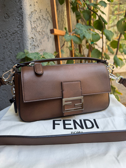 Fendi Leather Baguette Zipper Crossbody
