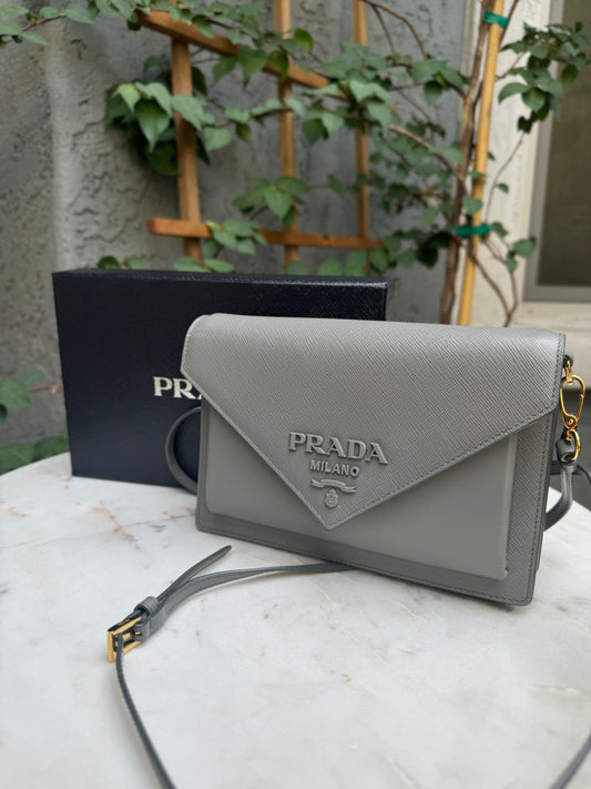 Prada Saffiano Calfskin Monochrome Envelope Crossbody