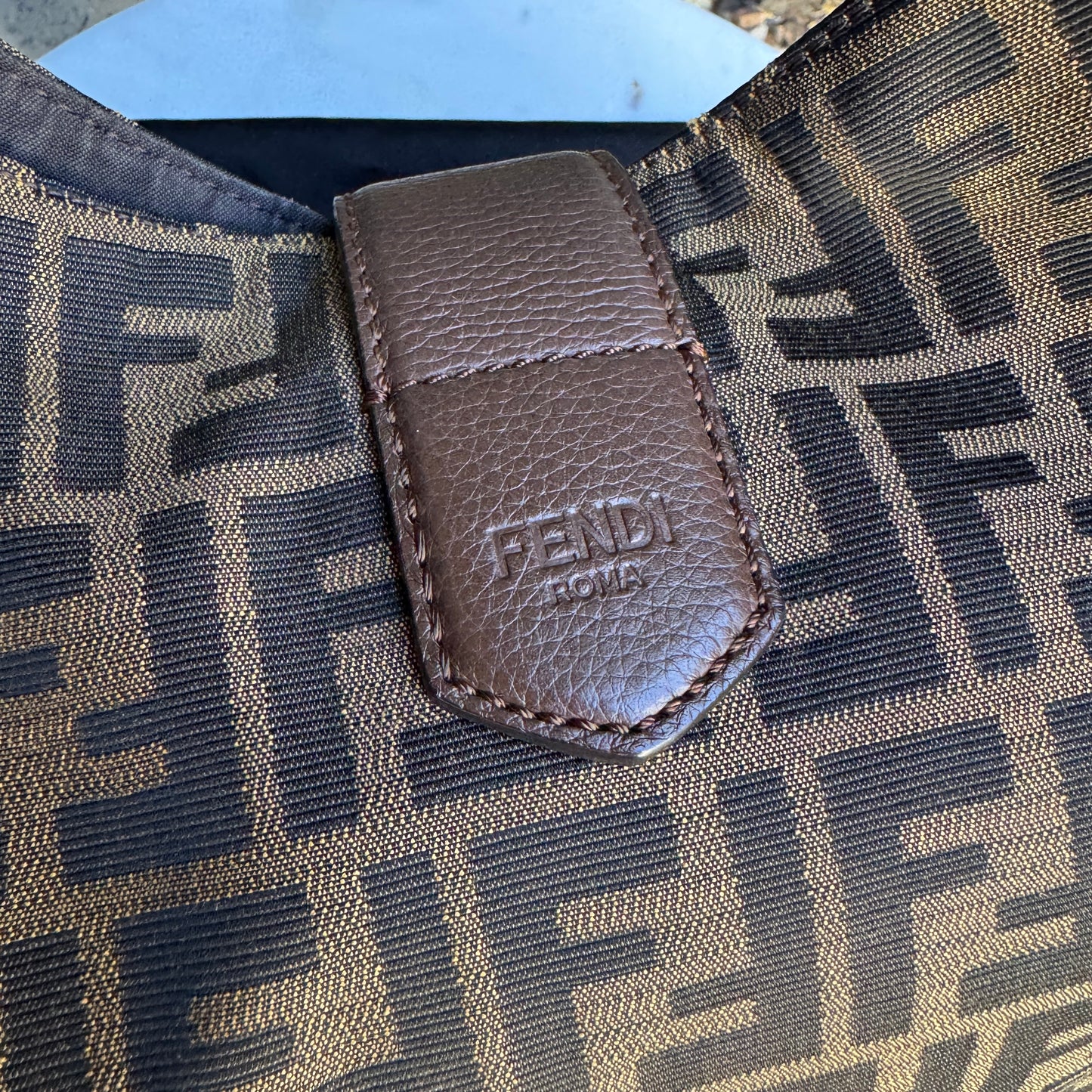 Fendi Turnlock Zucca Canvas Hobo Shoulder Bag