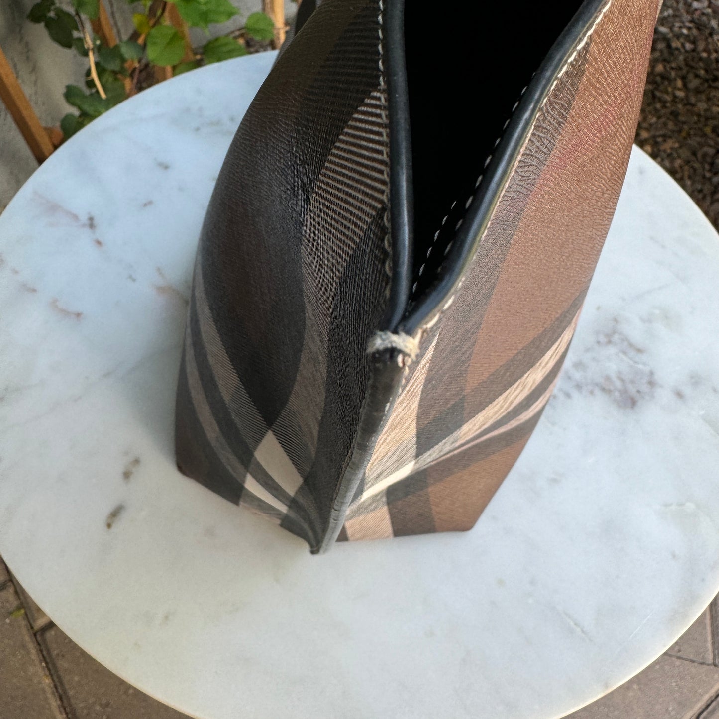 Burberry Dark Birch Brown Check and Leather Medium Tote