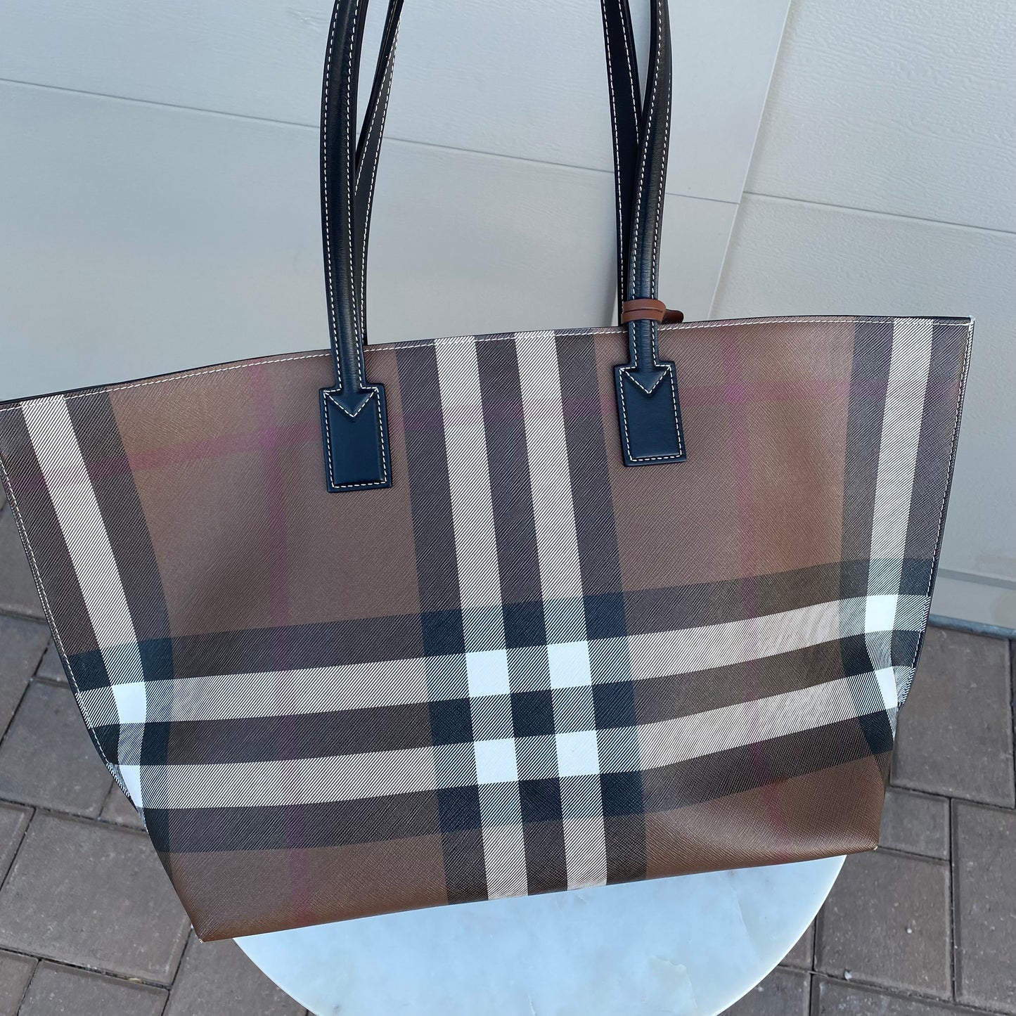 Burberry Dark Birch Brown Check and Leather Tote