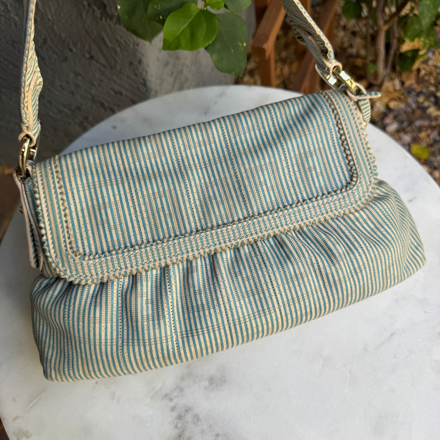 Fendi Vintage Striped Pequin Leather Chef Shoulder Bag