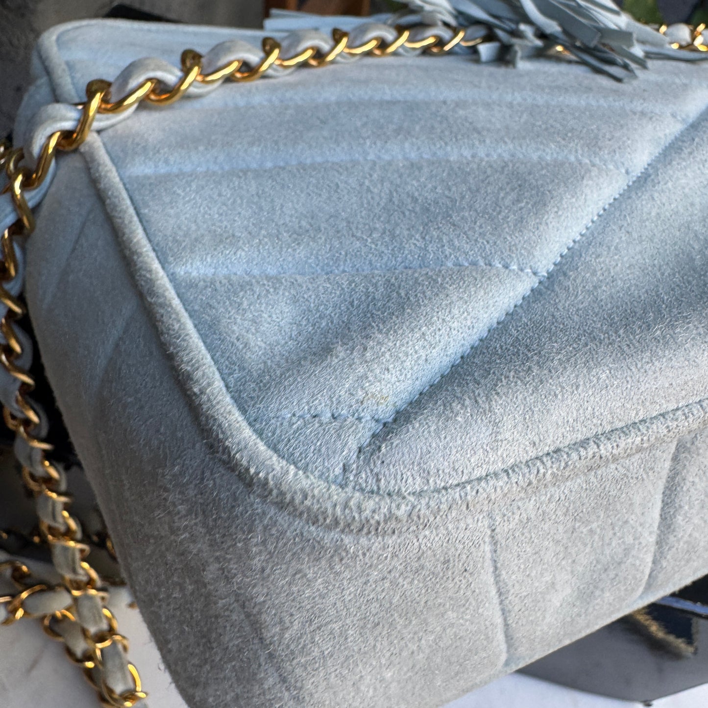 Chanel Vintage Suede Quilted Camera Shoulder Bag