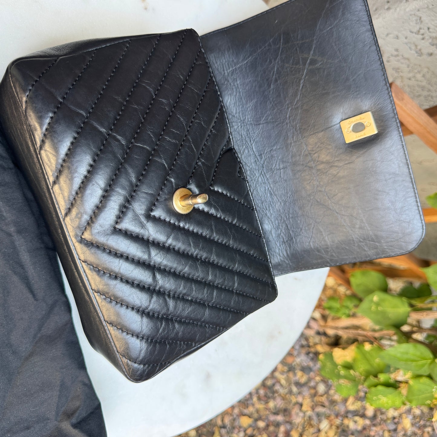 Chanel Calfskin Chevron Quilted Top Handle Flap Crossbody