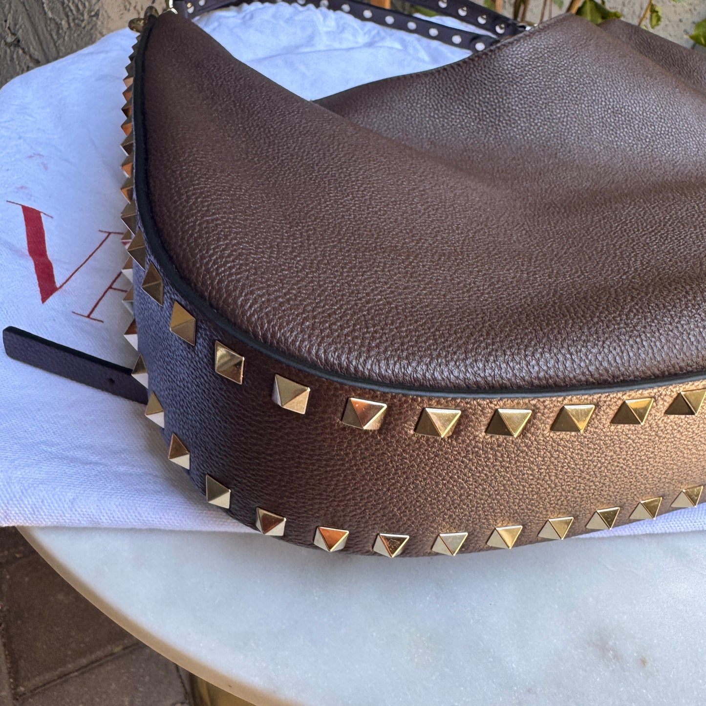 Valentino Garavani Rockstud Leather Hobo Bag