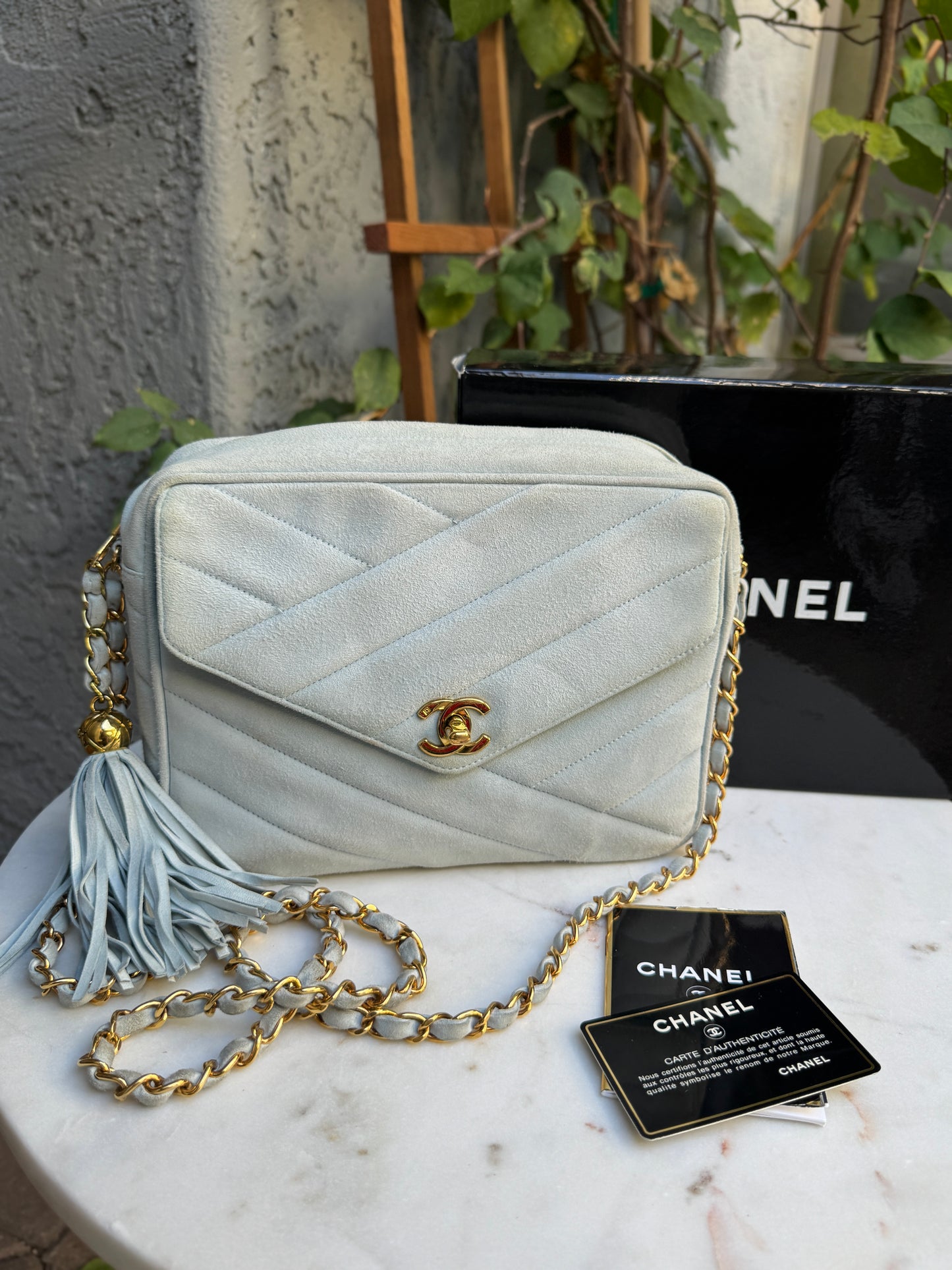 Chanel Vintage Suede Quilted Camera Shoulder Bag