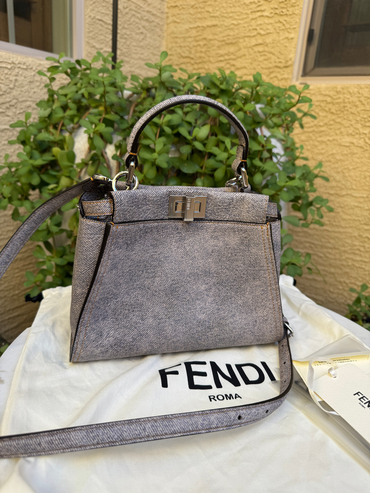 Fendi Denim Effect Leather Mini Peekaboo