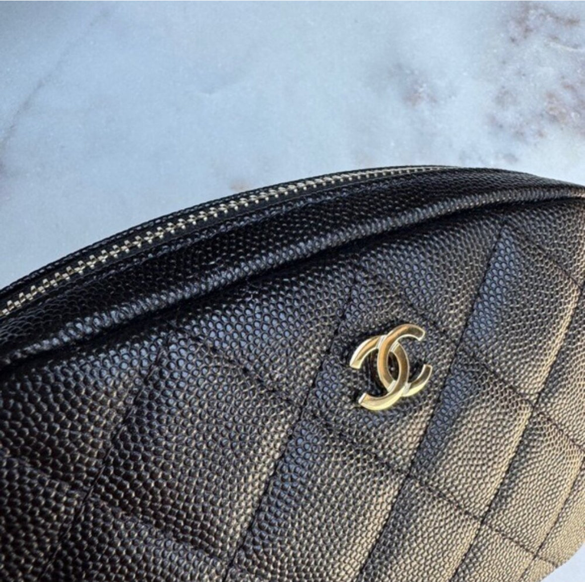 Chanel Small Curvy Quilted Caviar Cosmetic Pouch