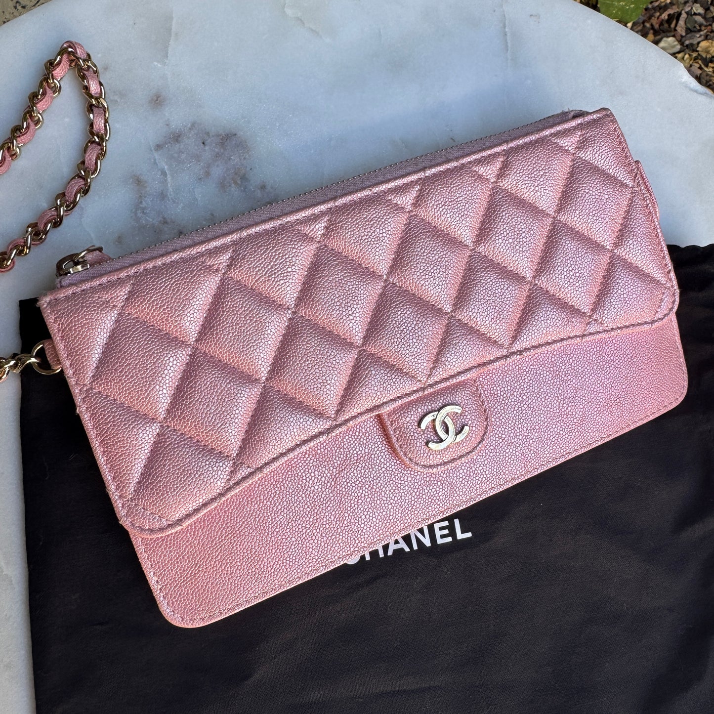 Chanel Iridescent Caviar Leather Quilted Classic Pouch Wristlet WOC