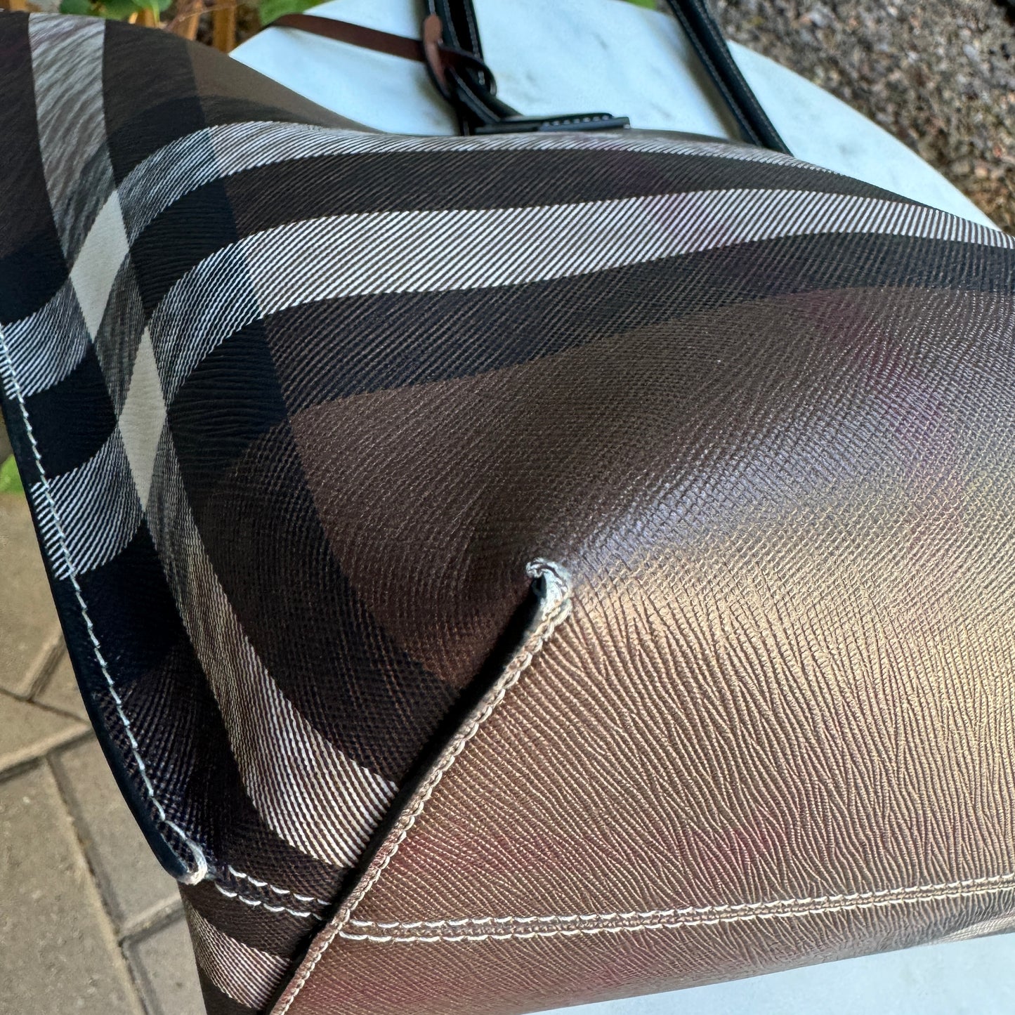 Burberry Dark Birch Brown Check and Leather Medium Tote