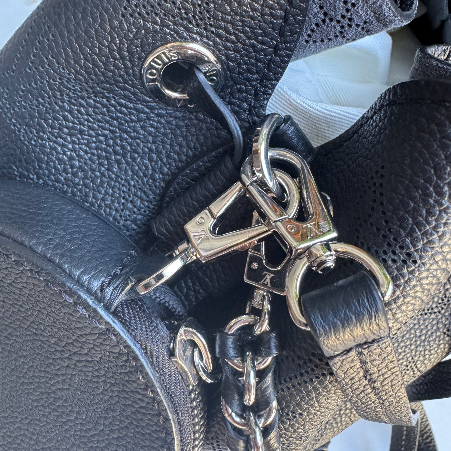 Louis Vuitton Mahina Leather Bella Drawstring Bucket Bag with Coin Pouch