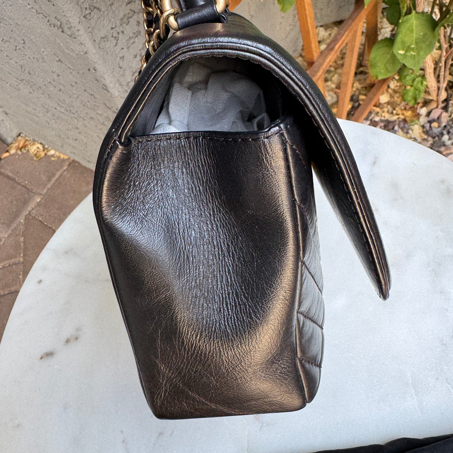 Chanel Calfskin Chevron Quilted Top Handle Flap Crossbody