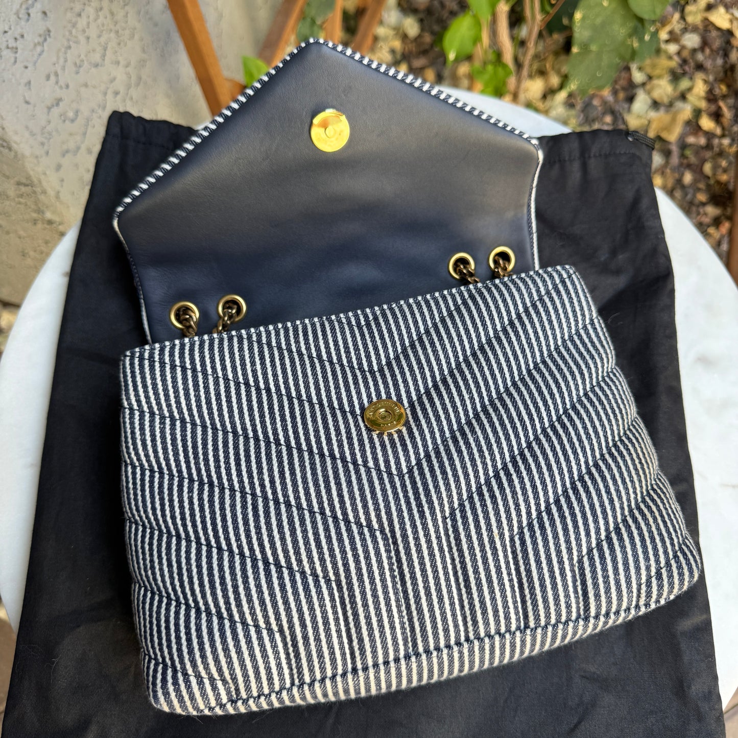 Saint Laurent Small Loulou Striped Chain Crossbody