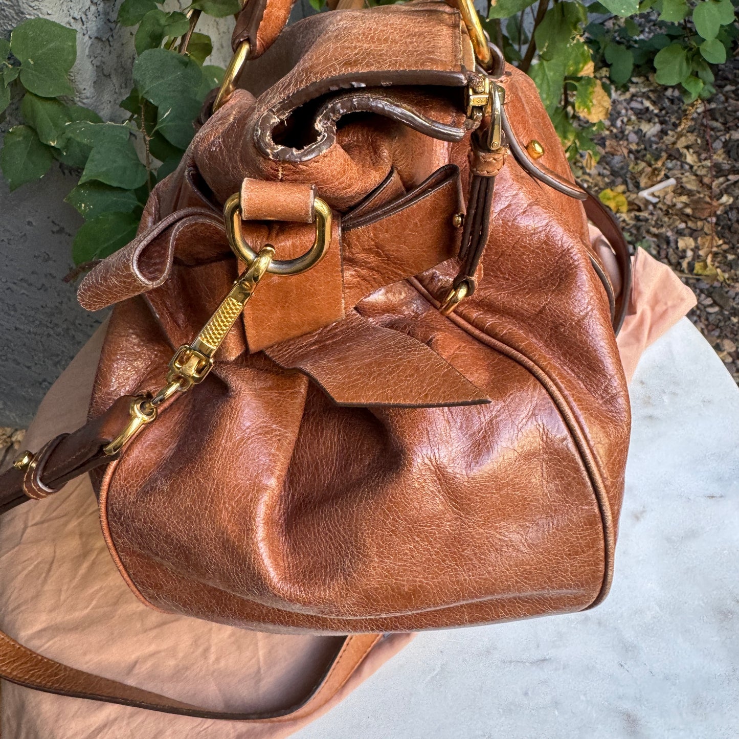 Miu Miu Vitello Lux Bow Leather Satchel