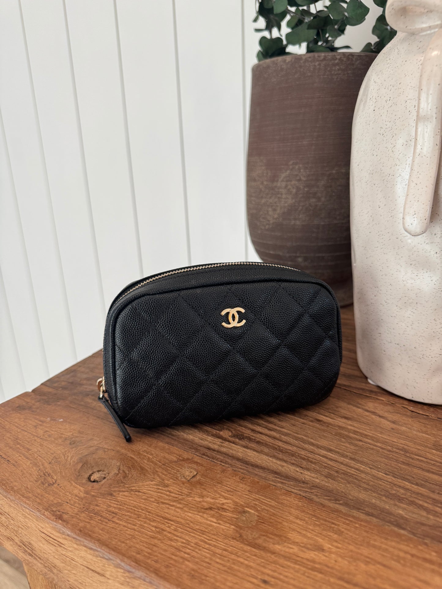 Chanel Small Curvy Quilted Caviar Cosmetic Pouch