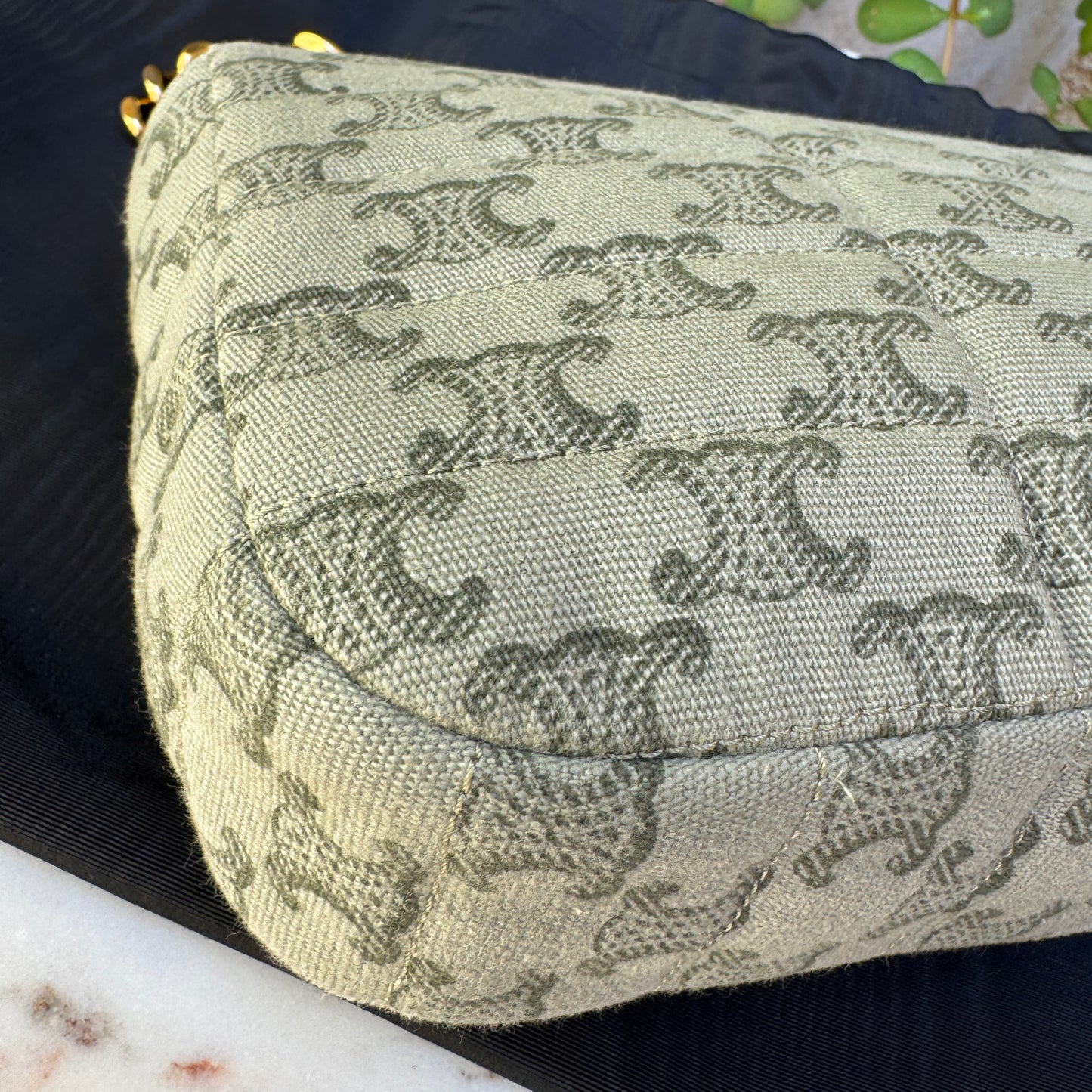 Celine Matelassé Triomphe Canvas Chain Shoulder Bag