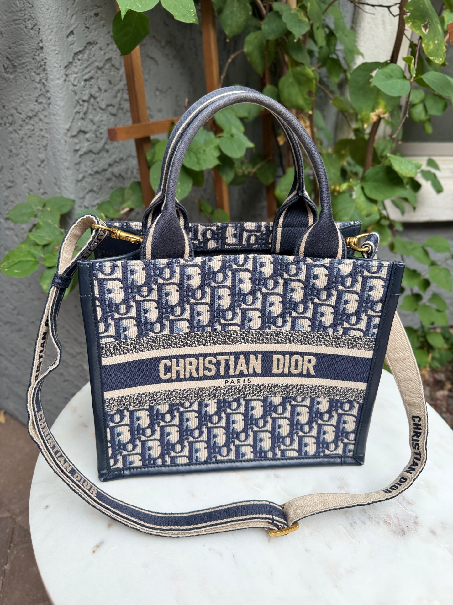 Christian Dior Oblique Embroidery and Calfskin Small Book Tote