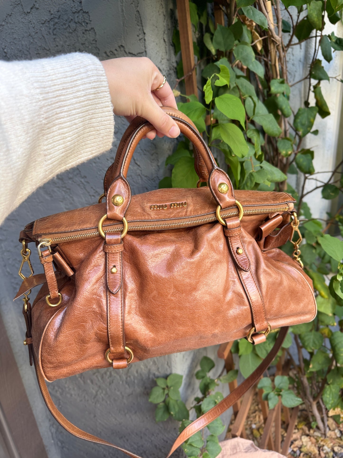 Miu Miu Vitello Lux Bow Leather Satchel