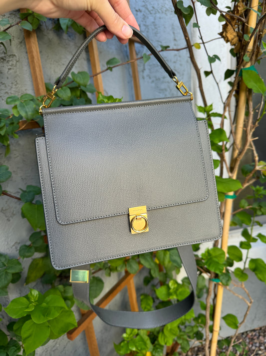 Polène Numéro Sept Textured Grey Shoulder Bag