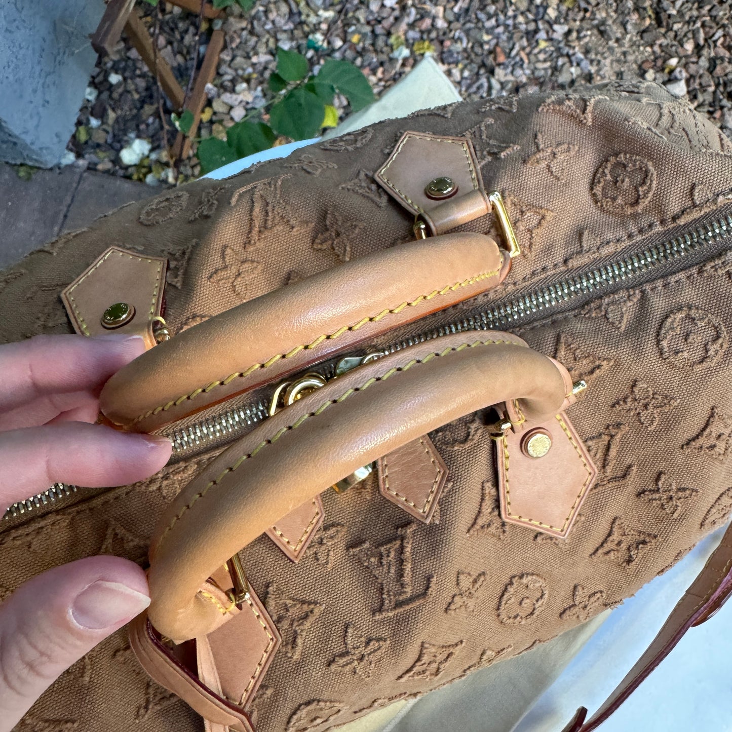 Louis Vuitton Monogram Stone Denim Speedy Bandouliere 35
