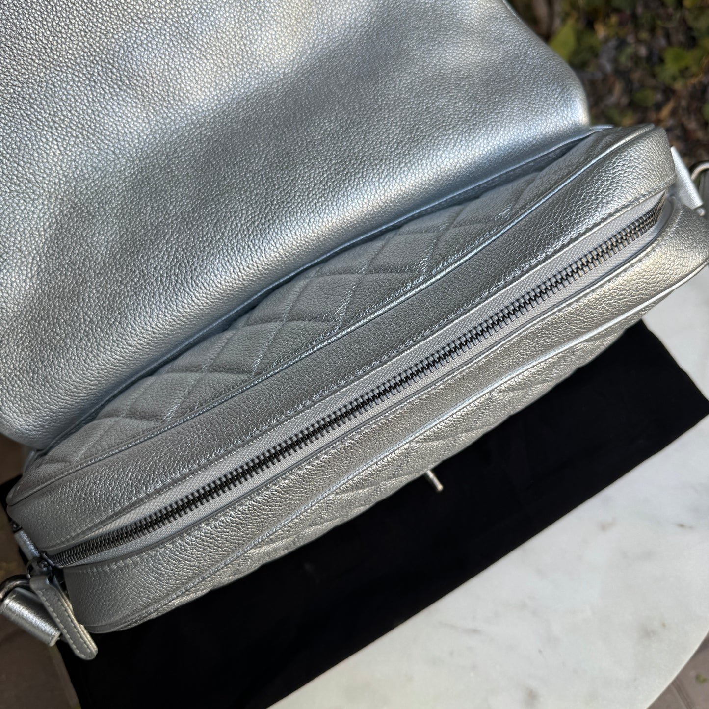 Chanel Silver Quilted Leather Airline Casual Rock Easy Flap Shoulder Bag