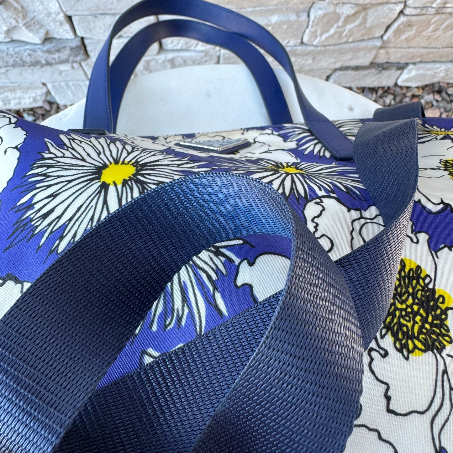 Prada Tessuto Stampat Flower Leather & Nylon Shopper Tote