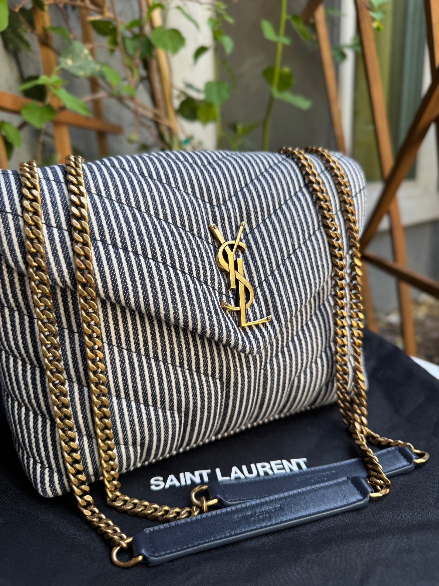 Saint Laurent Small Loulou Striped Chain Crossbody