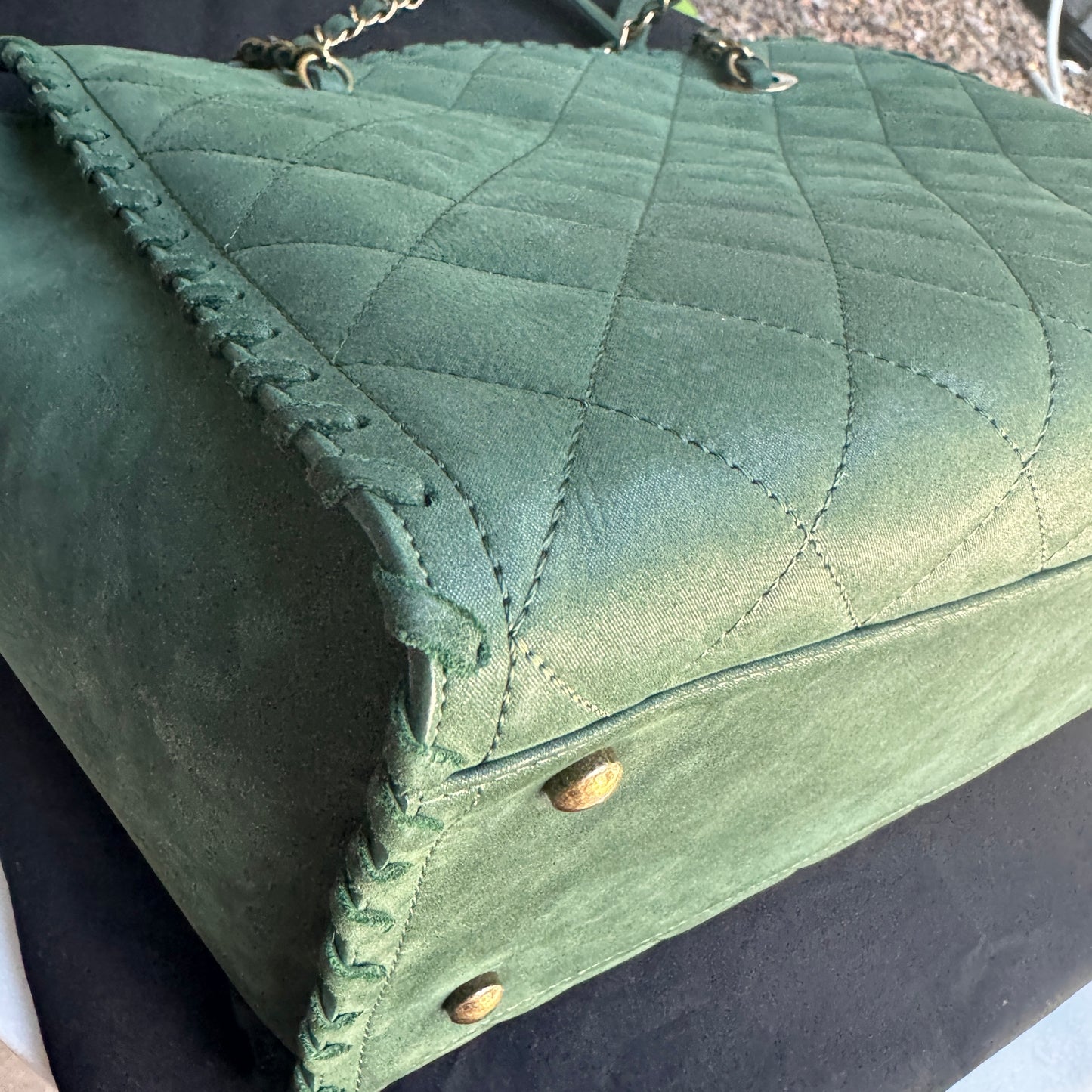 Chanel Nubuck Suede Quilted Whipstitch Happy Stitch Tote