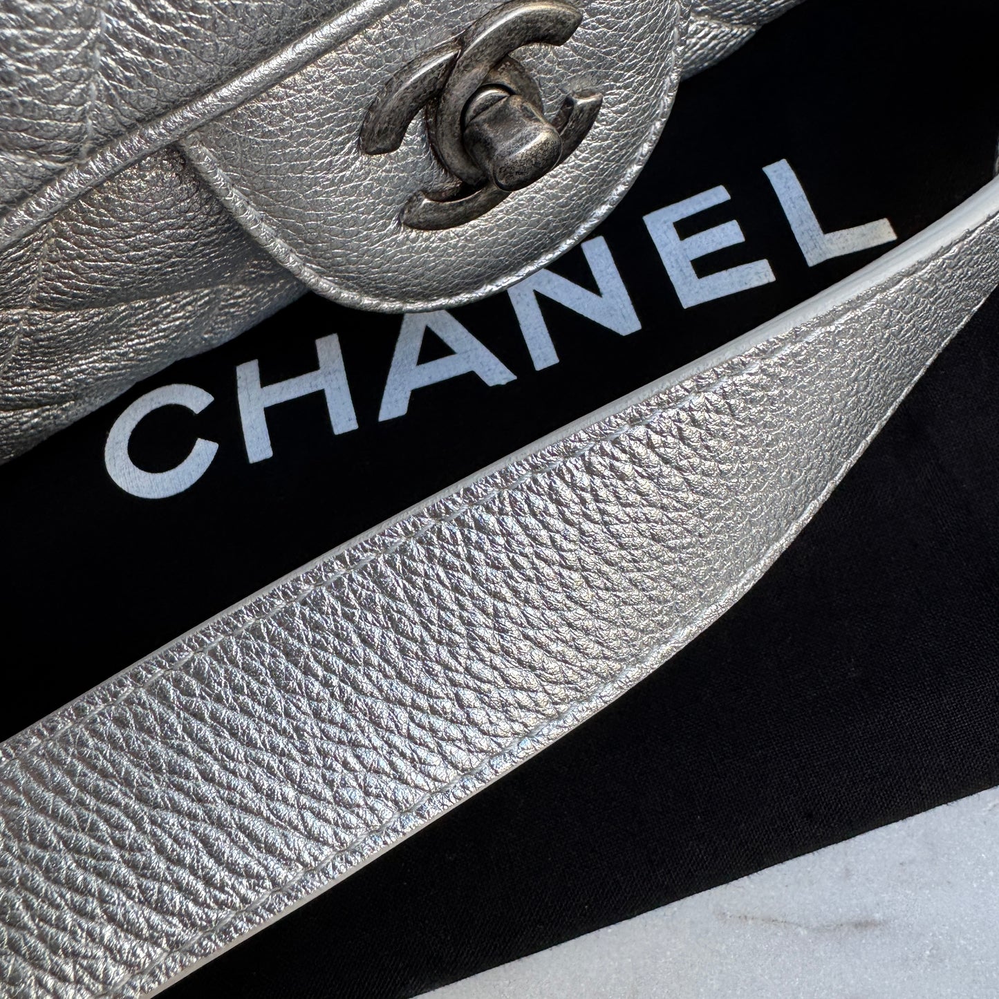 Chanel Silver Quilted Leather Airline Casual Rock Easy Flap Shoulder Bag