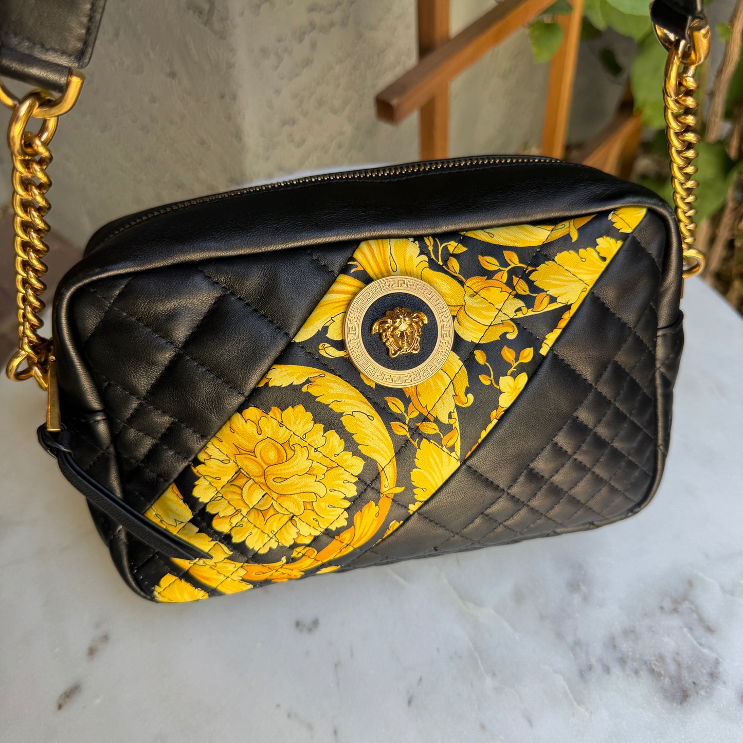 Versace Baroque Icon Quilted Leather Camera Crossbody Bag