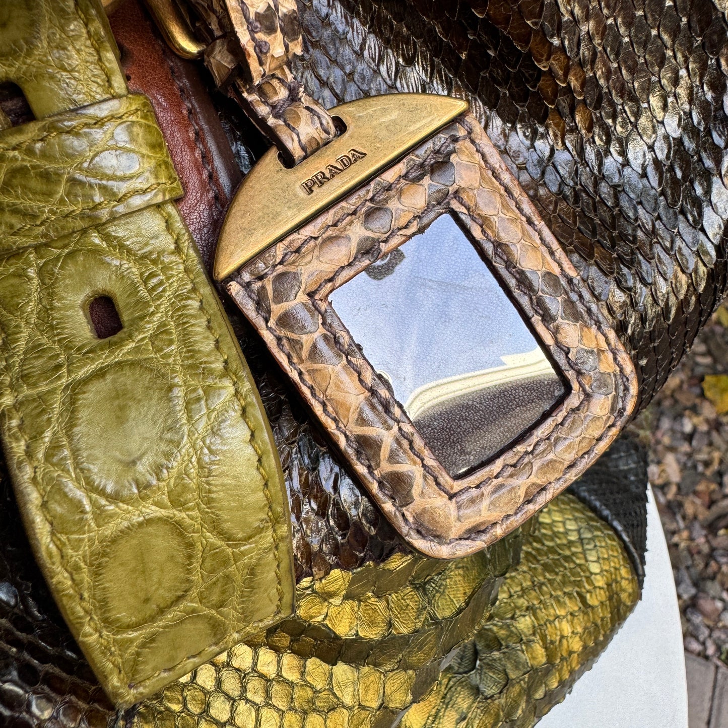 Prada Coccodrillo & Vitello Trimmed Pitone Patch Tote