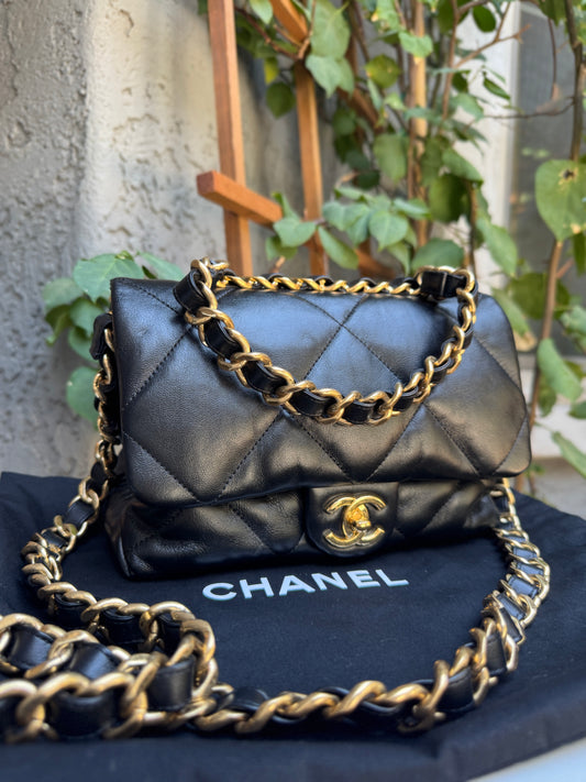 Chanel CC Bar Chain Handle Single Flap Quilted Lambskin Crossbody