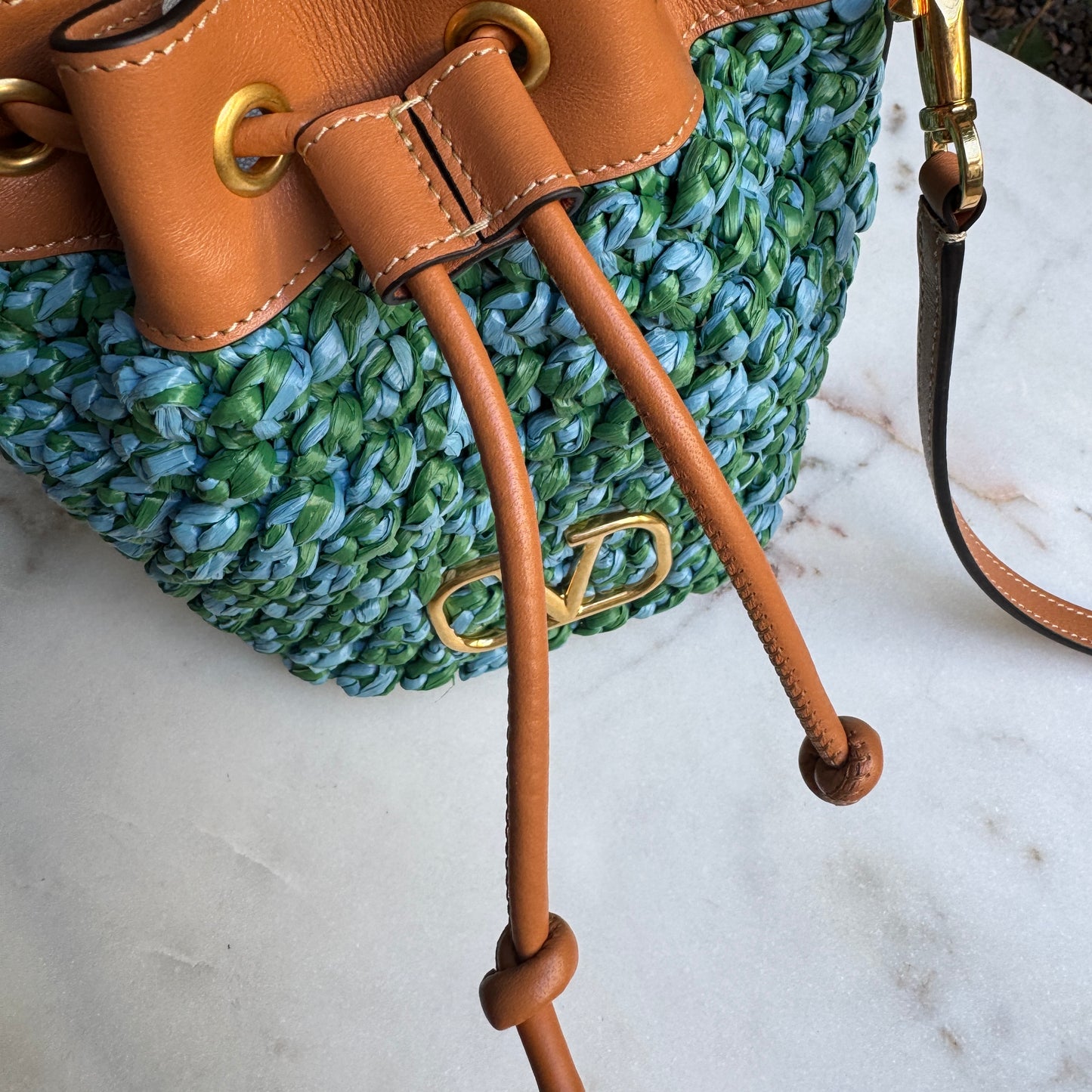 Valentino Garavani VLogo Signature Mini Raffia Bucket Bag