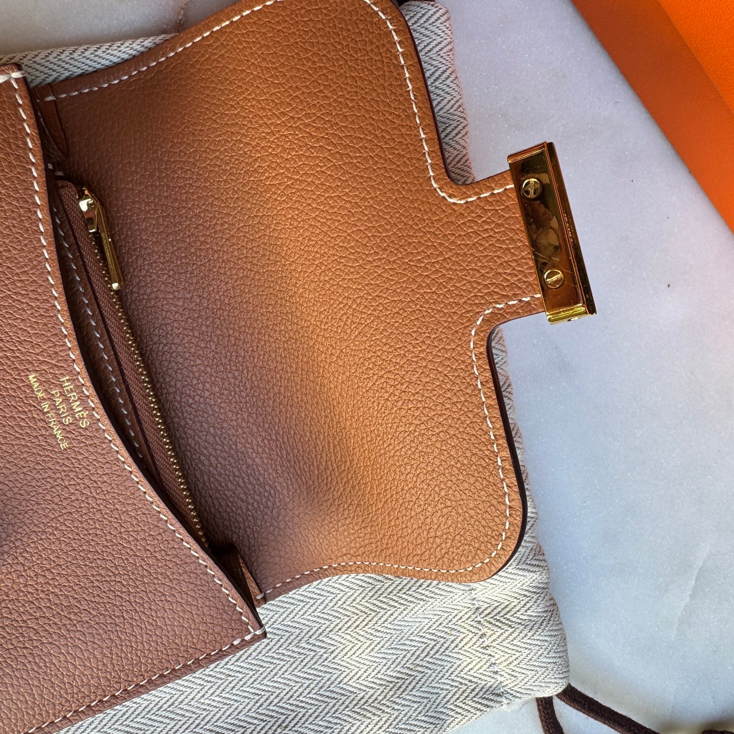 Hermès Gold Evercolor Leather Constance Slim Belt Bag Wallet