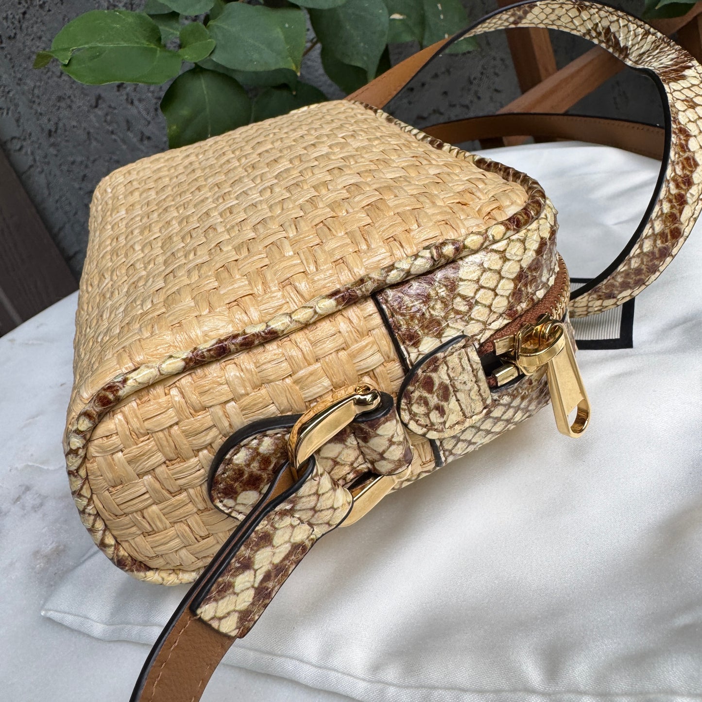 Gucci Ophidia Snakeskin Raffia Mini Crossbody