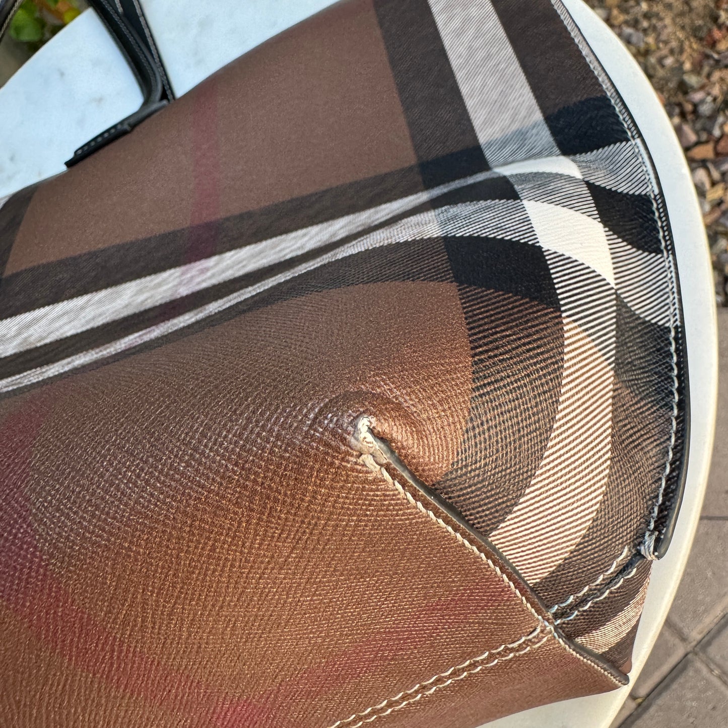 Burberry Dark Birch Brown Check and Leather Medium Tote