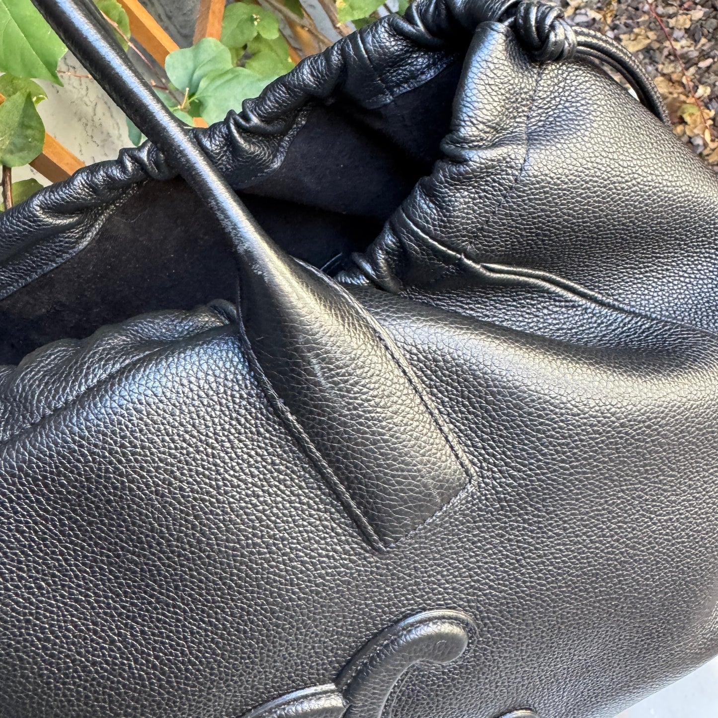 Celine Pebbled Calf Leather Cabas Drawstring Cuir Triomphe Tote