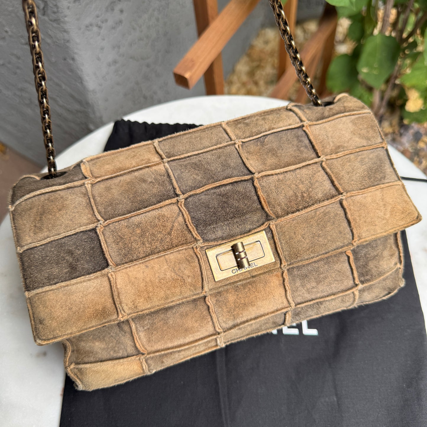 Chanel Suede Patchwork Reissue 225 Single Flap Shoulder Bag