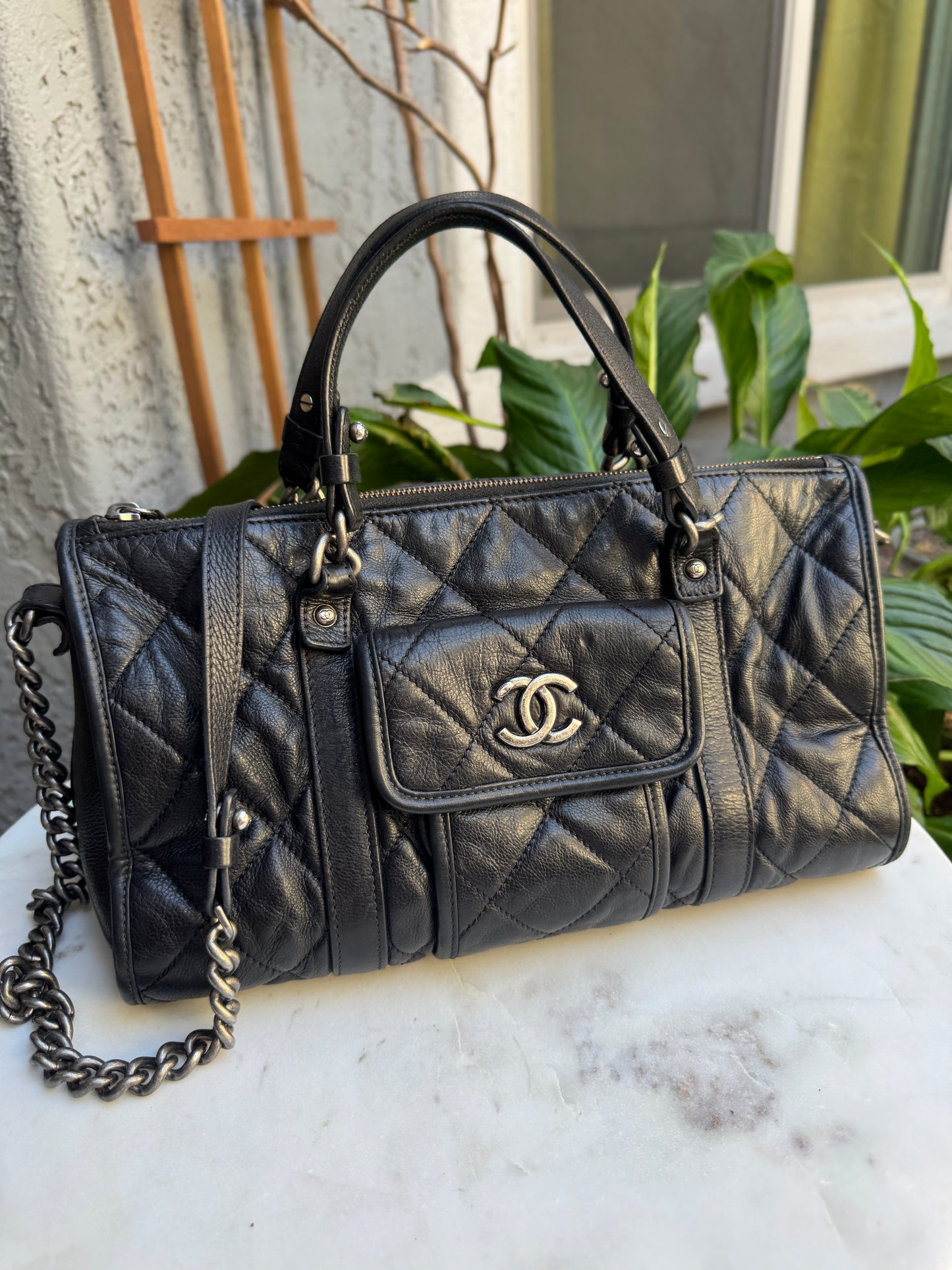 Chanel Calfskin Quilted Casual Riviera Bowling Bag
