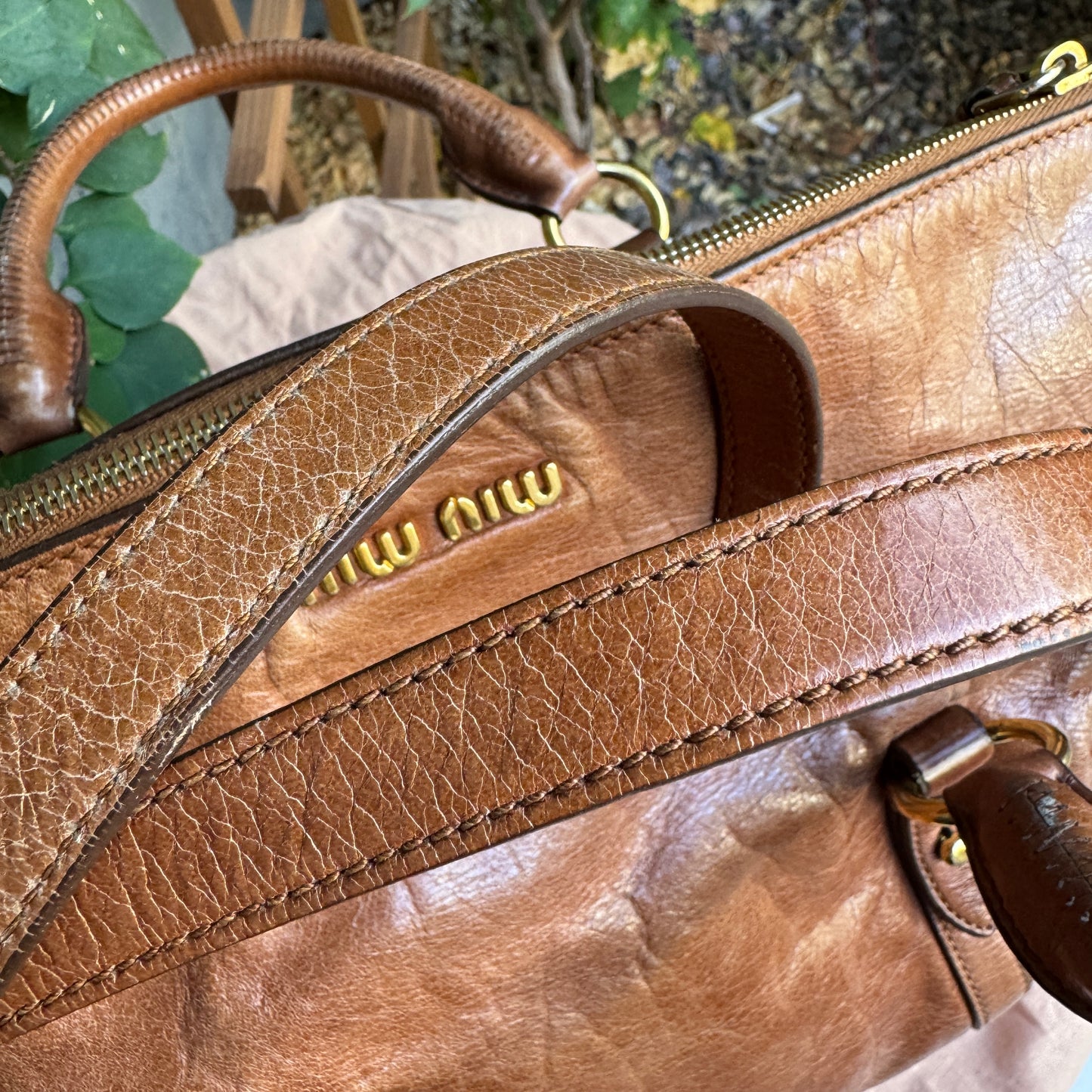 Miu Miu Vitello Lux Bow Leather Satchel