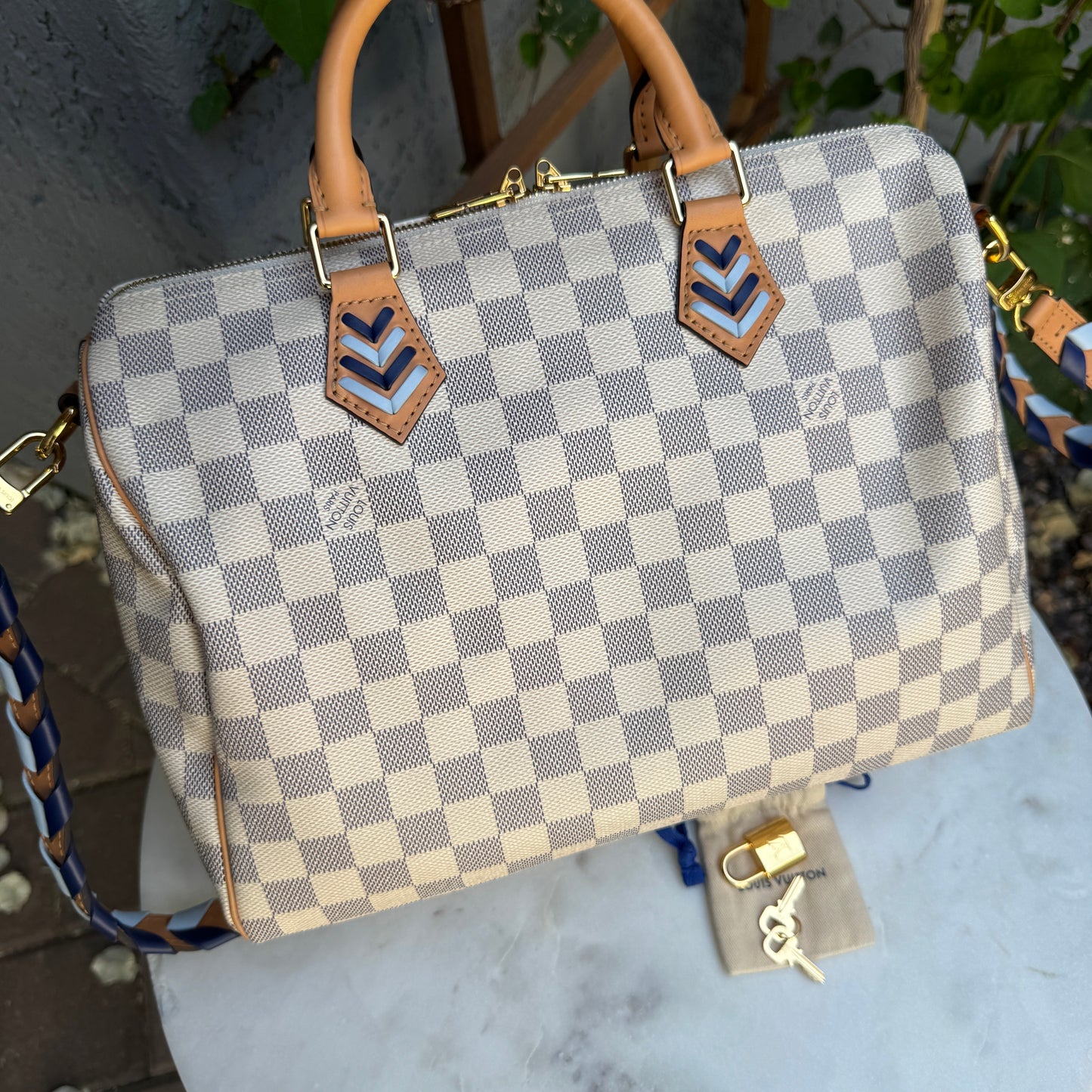 Louis Vuitton Damier Azur Canvas Braided Speedy 30 Bandouliere