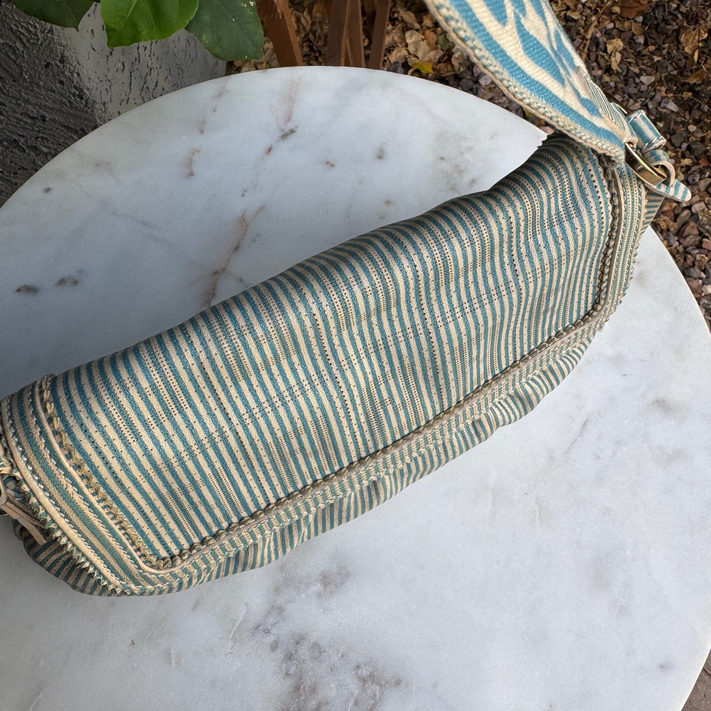 Fendi Vintage Striped Pequin Leather Chef Shoulder Bag