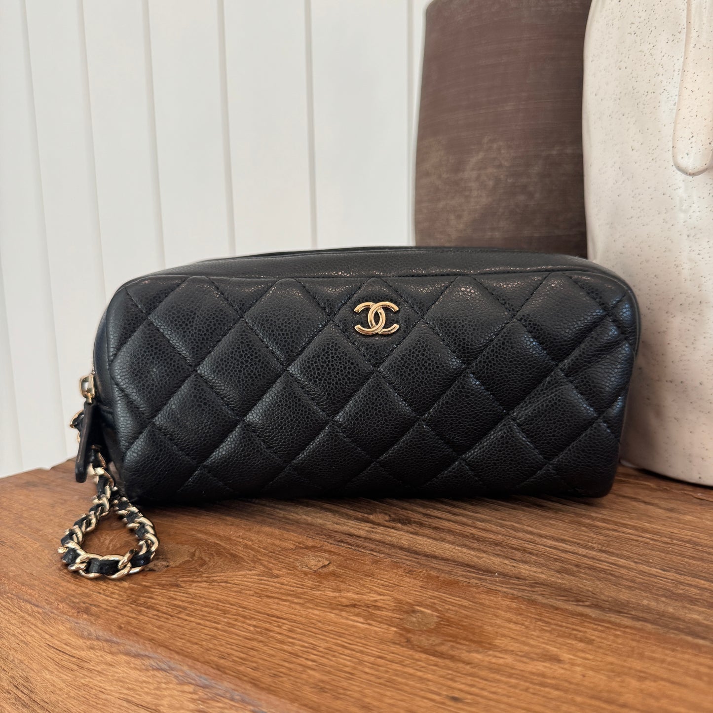 Chanel Double Zip Caviar Leather Cosmetic Bag