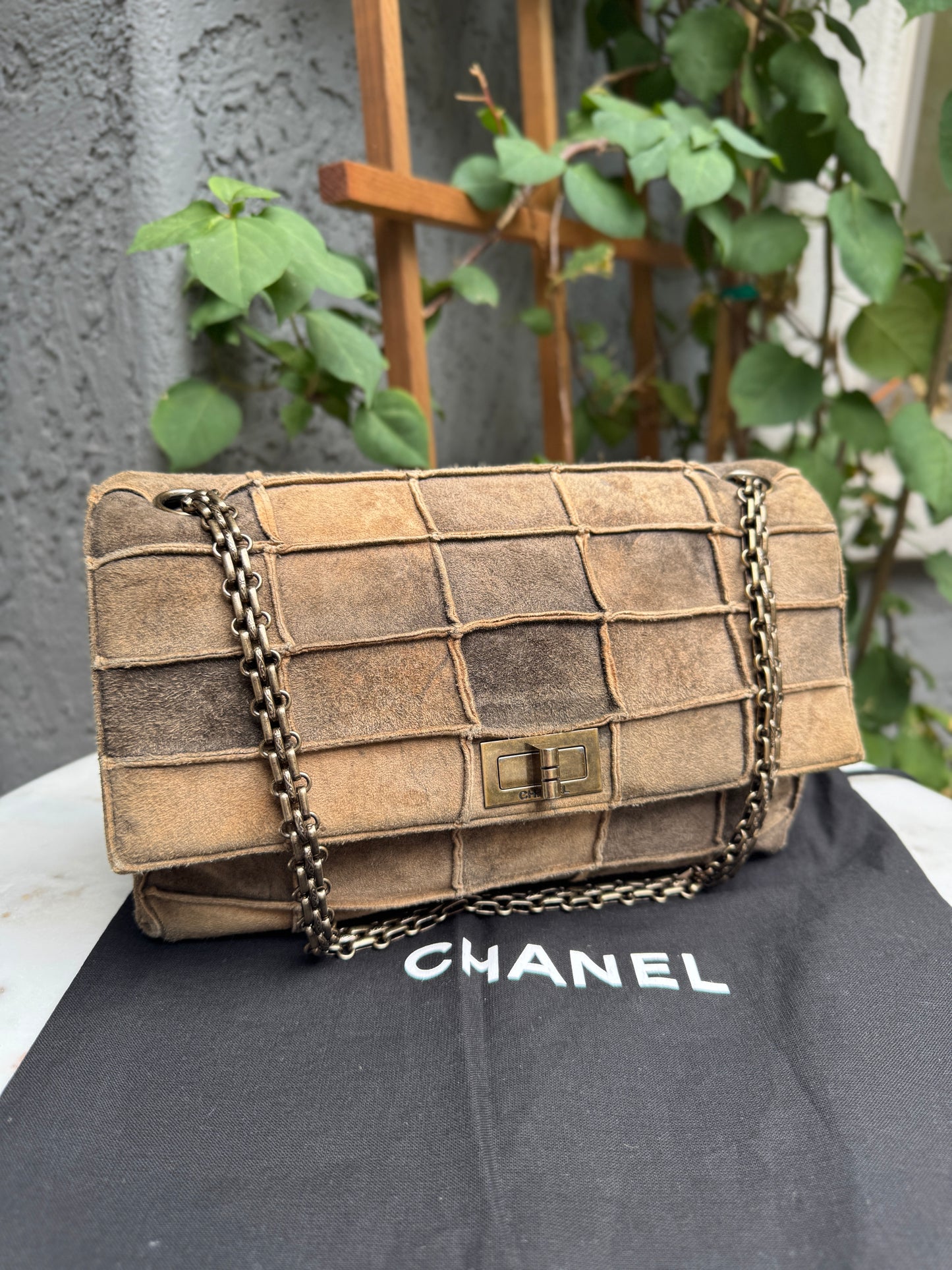 Chanel Suede Patchwork Reissue 225 Single Flap Shoulder Bag