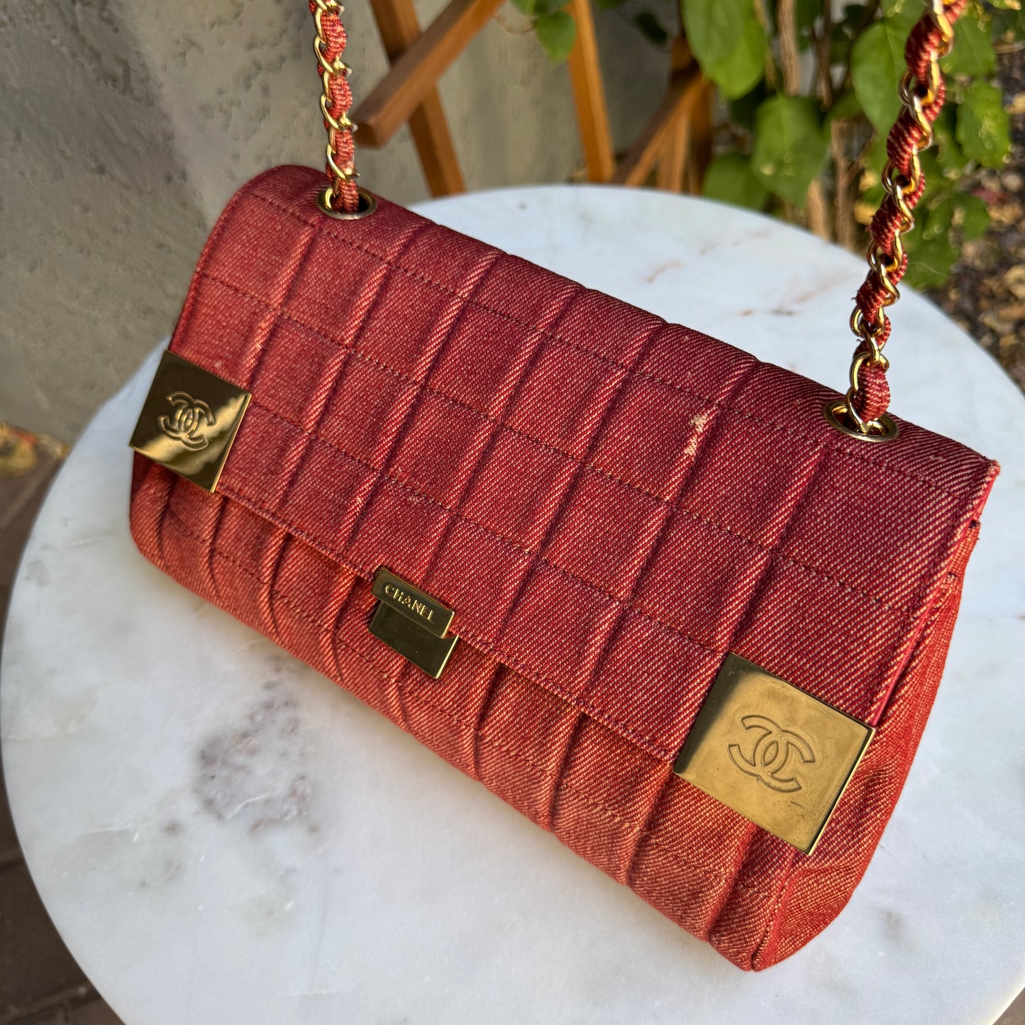 Chanel Vintage Denim Chocolate Bar Quilt Single Flap Shoulder Bag