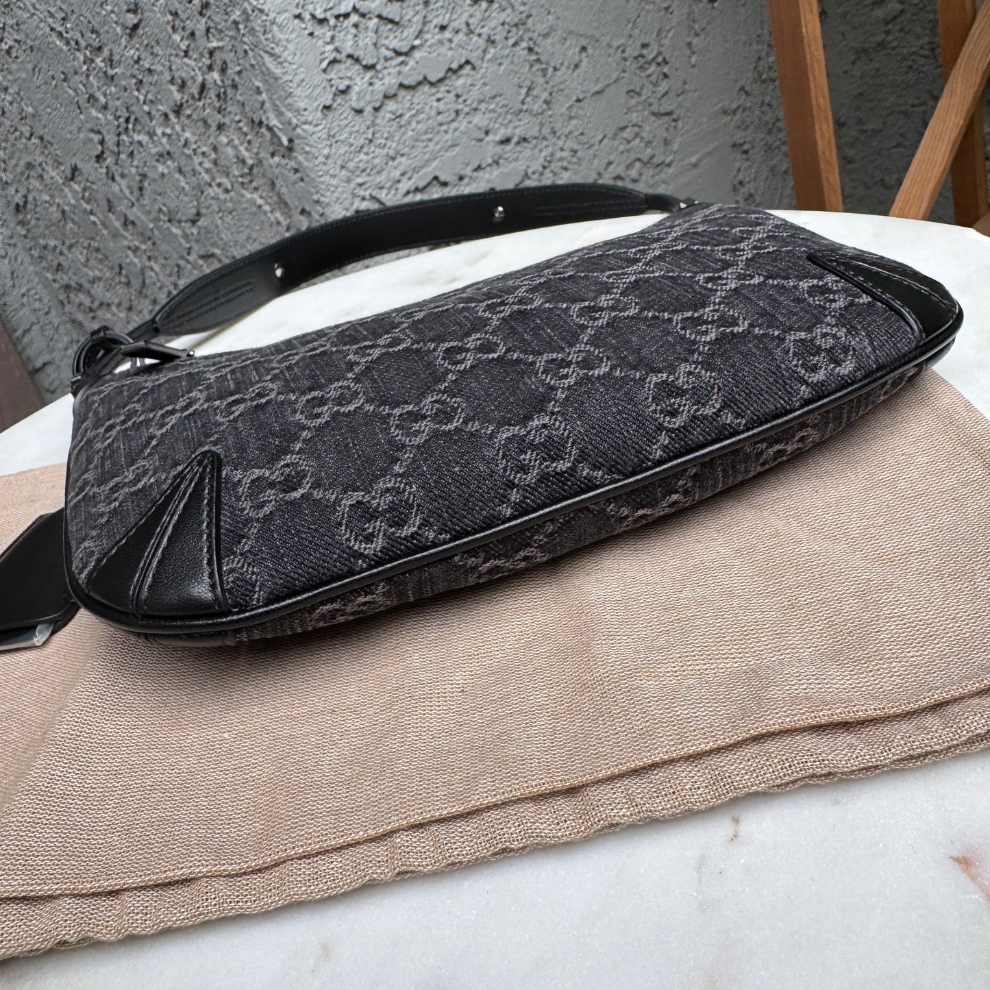 Gucci Horsebit Monogram Denim Slim Shoulder Bag