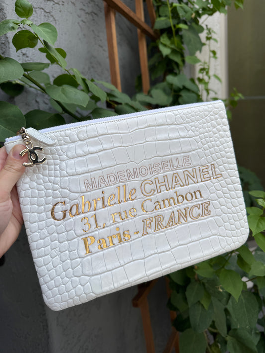 Chanel Croc Embossed Leather O-Case Clutch