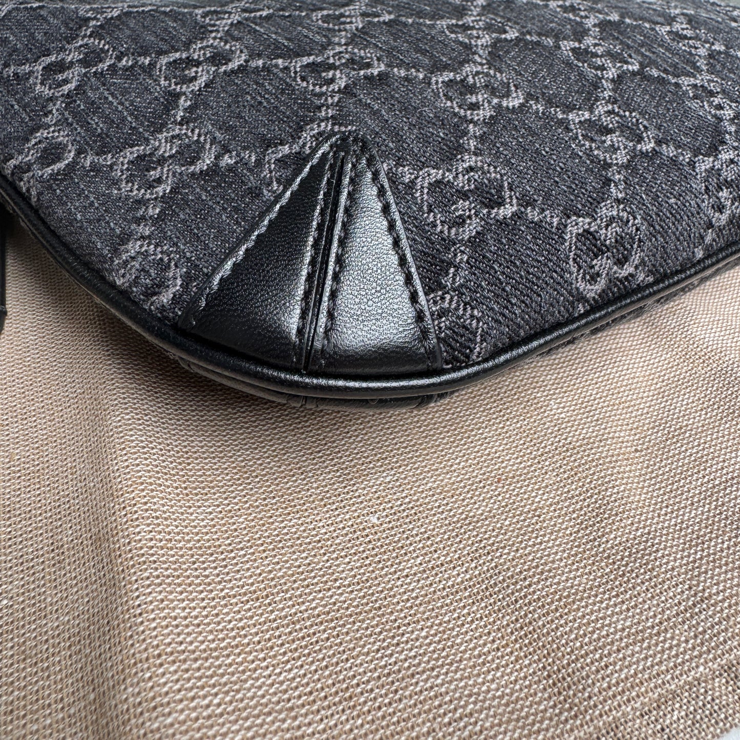 Gucci Horsebit Monogram Denim Slim Shoulder Bag