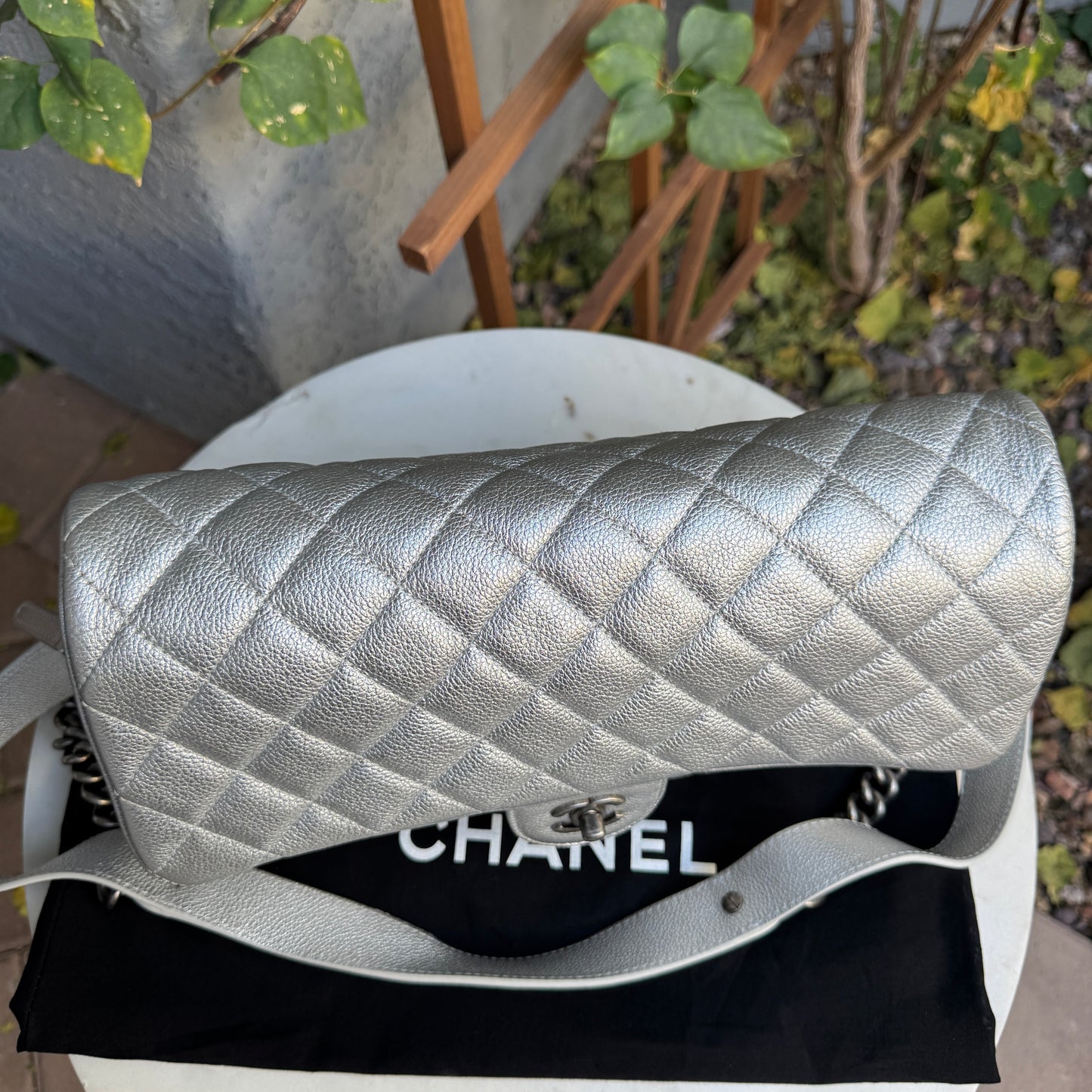 Chanel Silver Quilted Leather Airline Casual Rock Easy Flap Shoulder Bag
