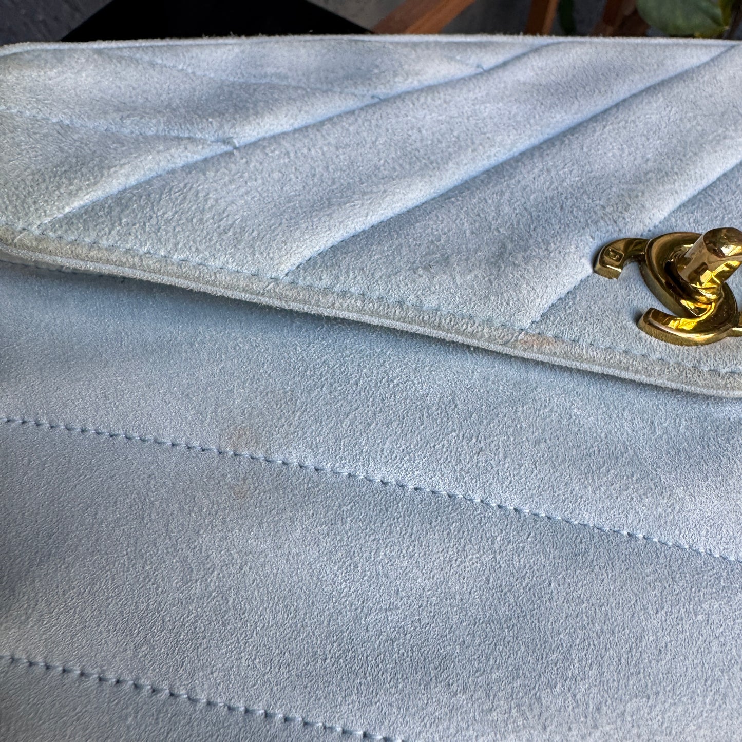 Chanel Vintage Suede Quilted Camera Shoulder Bag